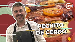 PECHITO DE CERDO A LA PARRILLA CON BATATAS RELLENAS Y MANZANAS [upl. by Schaeffer244]