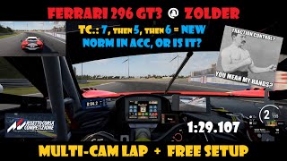 ACC  Ferrari 296 GT3  Zolder  multicam lap  FREE setup  129107  matching my AMG lap time [upl. by Naujahs]