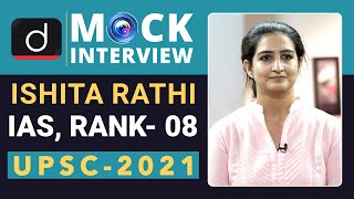 Ishita Rathi Rank08 IAS  UPSC 2021  English Medium  Mock Interview  Drishti IAS English [upl. by Dachi]