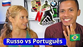 Pronunciando nomes de marcas em russo vs português  Thiago amp Kátia [upl. by Ardnaiek]