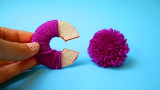 DIY How to Make a Pom Pom Maker Tutorial Super Easy Pom Pom with Cardboard  DIY Yarn Studio [upl. by Ynaitirb]