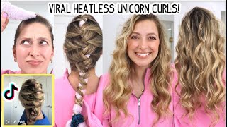 VIRAL TIKTOK HEATLESS UNICORN CURLS Stepbystep Tutorial  Overnight Curls Heatless Curls [upl. by Meehsar]