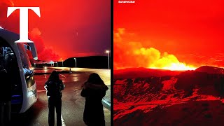 Icelandic volcano erupts causing major lava flow [upl. by Eerehs]