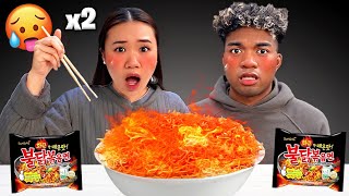 Spicy Noodle Challenge  How Started Dating QampA MUKBANG [upl. by Notecnirp]