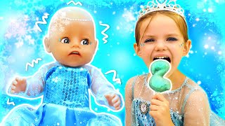 Princess party at Elsas princess doll castle for baby dolls Baby Annabell doll amp Kids fun videos [upl. by Ecyle745]