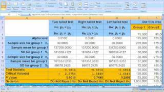 81b Unpaired ttest Hypothesis test using Excel Part 2 [upl. by Eada]