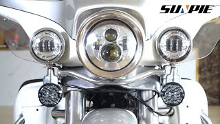 Harley Daymaker 7“ Headlight  45” Fog Lights  Bracket Mounting Ring Kits Installation and show [upl. by Sams]