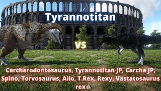 Tyrannotitan vs carcharodontosaurus and more arkJPE creatures battle [upl. by Osei]