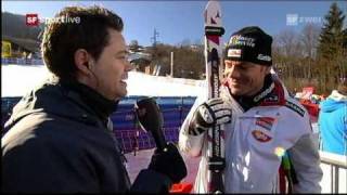 Didier Cuche WINNER Downhill Chamonix 29012011 Interviews [upl. by Xenia]