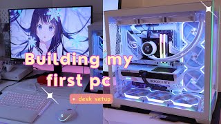 Building my first gaming pc  desk setup  white aesthetic 🤍💕 RTX 4070 Ti [upl. by Sachi]