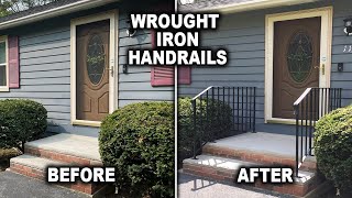 How to Install Metal Handrails on Concrete Stairs  Wrought Iron Railing Installation [upl. by Oicangi]