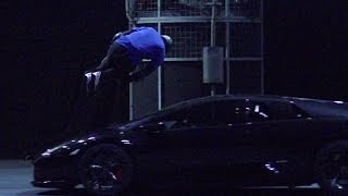 Free Runner Jumps Lamborghini in Slow Mo  Top Gear Live 2014 [upl. by Atinrev]