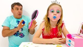 Nastya and Dad do dress up and make up at home [upl. by Hplodnar]