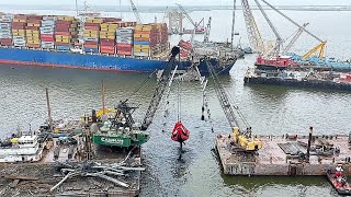 Bridge Debris Removal and Salvage MV Dali Ship After Bridge Explosion [upl. by Renba]