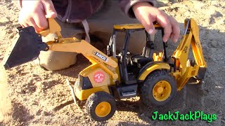 Construction Truck Toys for Kids Bruder Backhoe and Excavator Pretend Play  JackJackPlays [upl. by Ennahoj]