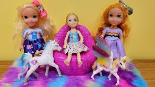 Grocery store play with Chelsea  Elsa amp Anna toddlers  Barbie dolls  shopping [upl. by Yreffej]