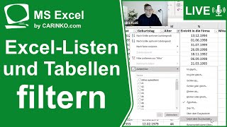 Indra Kohl Live  ExcelListen und Tabellen filtern auch mehrere Kriterien  carinkocom [upl. by Markus388]