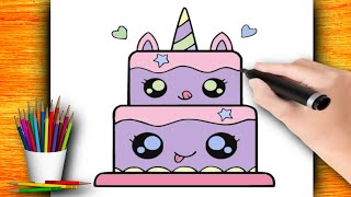 COME DISEGNARE UNA TORTA DI COMPLEANNO KAWAII  TORTA KAWAII SVEGLIA  DISEGNO SVEGLIO FACILE [upl. by Eelreveb]