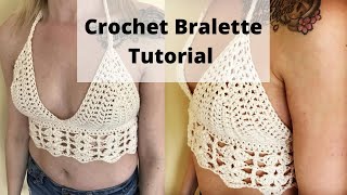 Easy crochet Bralette Tutorial How to Crochet an Ivory Lace Bralette Crochet Festival top [upl. by Oakes]