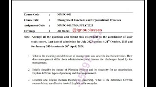 IGNOU MMPC001 Solved Assignment July 2023 Jan 2024 FREE PDF  IGNOU MBA  Management Functions [upl. by Gerk588]