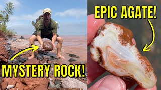 Big Mystery Rock amp Agates Found on Lake Superior Beach Rockhounding [upl. by Annaoi]