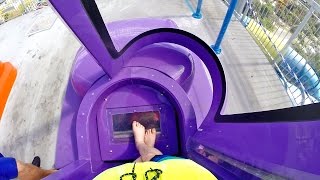 Rapids Water Park  Purple Brain Drain NEW 2016 SuperLOOP Trapdoor Slide [upl. by Neitsabes]