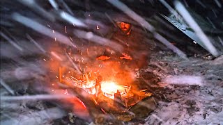 SNOW STORM Camping in the Appalachian Mountains SOLO Cooking Venison on a hot rock [upl. by Zawde]