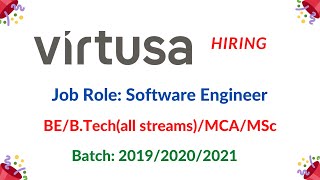 Virtusa Freshers Off Campus Recruitment  Software Engineer  201920202021 Batch  Across India [upl. by Barbee]