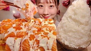 ASMR Salmon with Mayonnaise Sauce【Mukbang Eating Sounds】【English subtitles】 [upl. by Shifra]