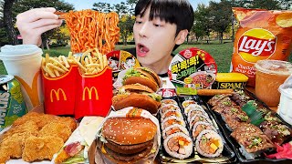 ASMR MUKBANG  직접 만든 치즈 불닭볶음면 양념치킨 김밥 치즈스틱 먹방 FRIED CHICKEN AND FIRE NOODLES [upl. by Haidedej]