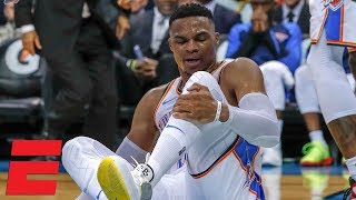 Russell Westbrook sprains ankle in Thunder win vs Pelicans  NBA Highlights [upl. by Hgieleak]