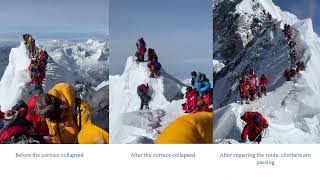 Mount Everest cornice collapse due to overcrowding traffic jam and long queues to the summit [upl. by Roselane]