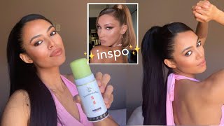 BELLA HADID INSPIRED HAIR TUTORIAL  trendy side sweep high ponytail on long hair [upl. by Maleeny]