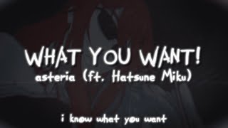 asteria  WHAT YOU WANT ft Hatsune Miku lyric video [upl. by Atisusej]