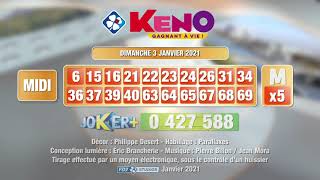 Tirage du midi Keno gagnant à vie® du 03 janvier 2021  Résultat officiel  FDJ [upl. by Melody269]