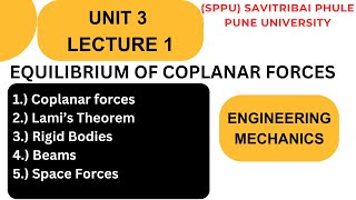 UNIT 3  LECTURE 1  EquilibriumCoplanar force system  Engineering Mechanics SPPU Pune university [upl. by Aztiraj]