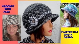 CROCHET FLAPPER HAT quotGRETA GARBOquot easy tutorial snail stitch Alex [upl. by Nadruoj935]