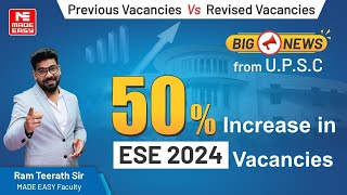 ESEIES 2024 VacanciesPosts Increased  UPSC  Latest Update  CE ME EE EC Engineering Jobs [upl. by Pippa]