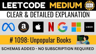 Leetcode MEDIUM 1098  Unpopular Books DATESUB TIMESTAMPDIFF  Explained by Everyday Data Science [upl. by Nosnibor331]