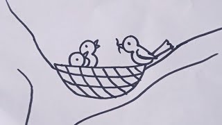 How to draw Bird Nest easy drawing step by stepBird nest drawingSimpleLineDrawing [upl. by Aissenav]