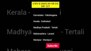 State and dance Gk fir ssc day227 [upl. by Anaid95]