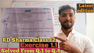 RD Sharma Class 12 Ex11 solutions Chapter 1 Relation  From Q1 to Q4  CBSE Board [upl. by Yekcim]