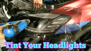 How to tint headlights Tinting headlights with air release vinyl By ckwraps [upl. by Yliab]