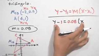 Ecuación de la mediana en un triángulo  geometría analítica PARTE 12 [upl. by Lorinda]