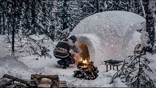 SNOW CAMPING • IGLOO HOUSE BUILD • MAKING SNOWSHOES • WILD COOKING [upl. by Dawna642]