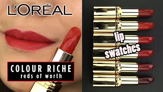 LOreal new REDS OF WORTH  Lip Swatches amp Review [upl. by Edin]