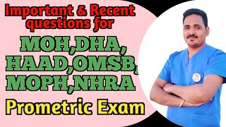 Important and Recent questions questions for MOH DHA HAAD OMSB MOPH NHRA Prometric Exam [upl. by Otsirave]