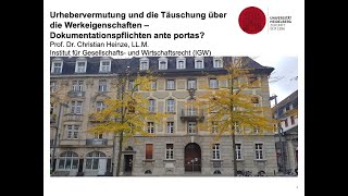 Prof Dr Christian Heinze Urhebervermutung und die Täuschung über die Werkeigenschaften [upl. by Ruggiero851]