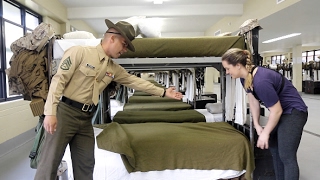 US Marine tries to teach reporter how to make a militarystyle bed [upl. by Nameloc]