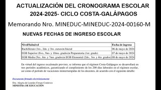 ACTUALIZACIÓN DEL CRONOGRAMA ESCOLAR 20242025 CICLO COSTAGALAPAGOS [upl. by Einolem]